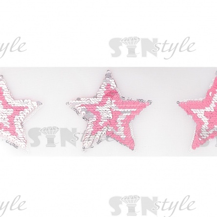 Аппликации на сетке из пайеток "Звезда", размер 85х95 мм, цвет розовый+серебряный, рулон 82шт фото 3