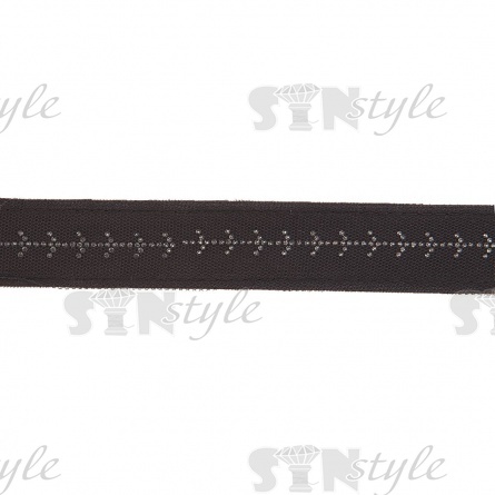 Декоративная тесьма отделочная лампасная со стразами, цвет черный, ширина 32 мм, намотка 50 ярдов фото 1