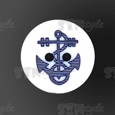 Пуговица пластиковая на два прокола, белая с темно-синим, 32L фото 2