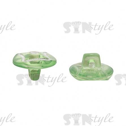 Пуговица пластиковая на ножке, круглая, зеленая прозрачная с белой стразой в центре, 20L фото 2