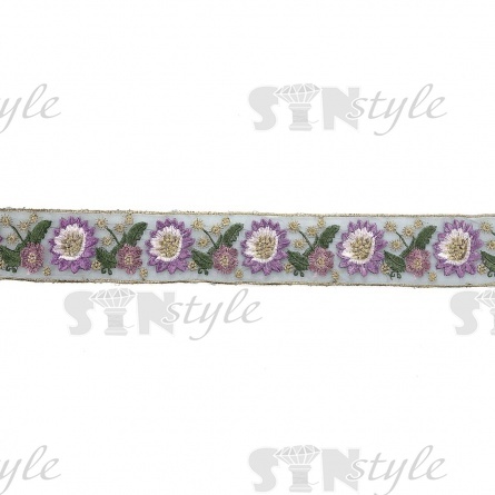 Кружево 3D на капроне, объемная нежная цветочная гирлянда, цвет фиолетовый, ширина 50 мм, намотка 10 ярдов фото 2