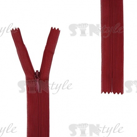 Молния спираль, тип 3, потайная, неразъемная, основа капрон, длина 50 см, цвет 178 (бордовый), бегунок цвета основы фото 1