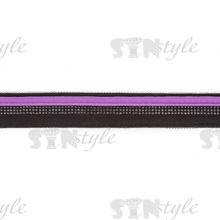 Декоративная тесьма отделочная лампасная  со стразами, цвет черный+фиолетовый, ширина 29 мм, намотка 50 ярдов фото 1