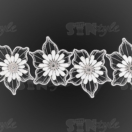 Цветочки из капроновой ленты ширина 70 мм, цвет белый,  намотка 15ярд фото 2