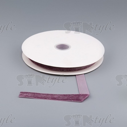 Лента бархатная с люрексом, ширина 15 мм, цвет С132 (сиреневый), намотка 20 ярдов фото 3