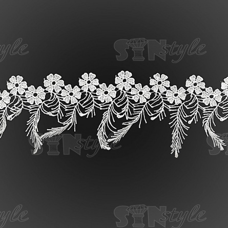 Кружево ажурное, нежная цветочная гирлянда с бахромчатыми листиками, ширина 50 мм, цвет белый, намотка 15 ярдов фото 2