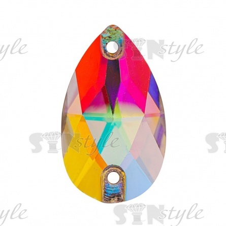 Стразы пришивные стеклянные Капля, цвет радужный (голография), размер 11 мм х 18 мм фото 1