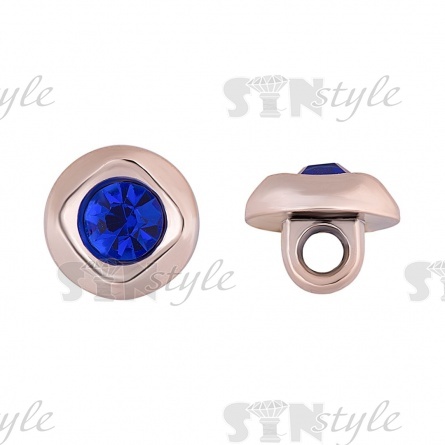 Пуговица пластиковая на ножке, круглая, золотая основа с синей стразой в центре, 18 L фото 1