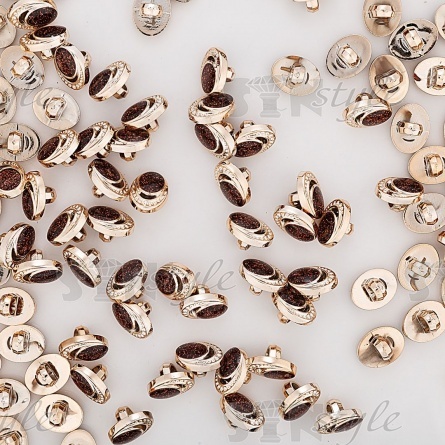 Пуговица пластиковая на ножке, овальной формы, основа золотая, вставка кофейная, размер 20L фото 3