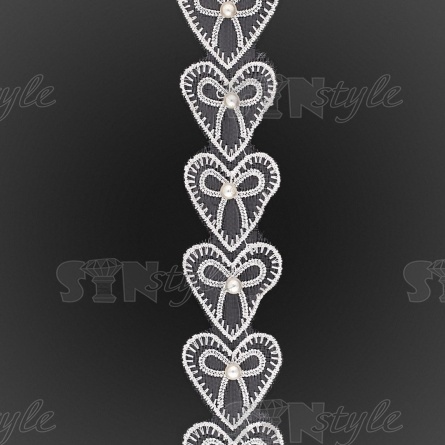 Сердечки из капроновой ленты, ширина 35 мм, намотка 20 ярдов, цвет белый (№7)  фото 1