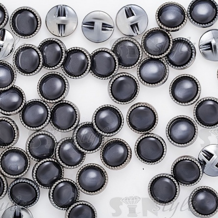 Пуговица пластиковая на полуножке, размер 28L, основа темный никель, шляпка черная фото 3