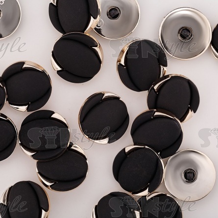 Пуговица пластиковая на ножке, размер 48L, золотая основа, шляпка черная матовая фото 3