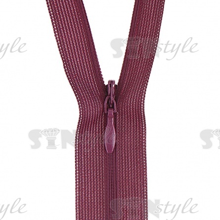 Молния спираль, тип 3, потайная, неразъемная, основа капрон, длина 50 см, цвет 230 (красный виноград), бегунок цвета основы фото 2