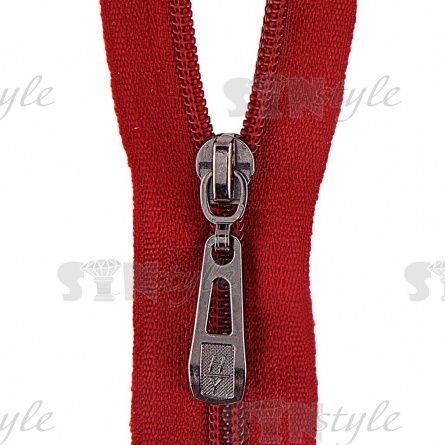 Молния спираль, тип 5, разъемная, длина 90 см, цвет 163 (бордовый), бегунок темный никель фото 2