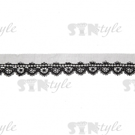 Кружево ажурное со стразами, ширина 30 мм, цвет черный, стразы белые, намотка 15 ярдов  фото 2