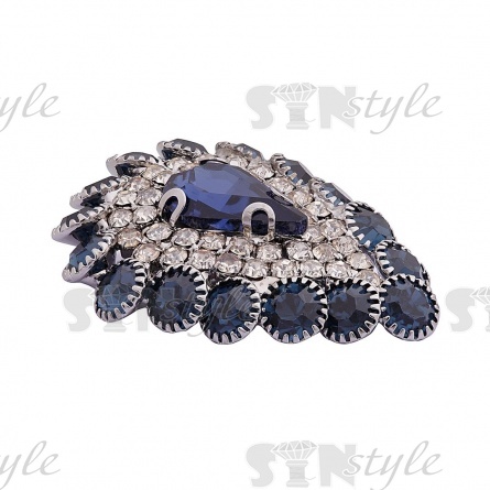 Пуговица металлическая на ножке, размер 25ммх32мм, цвет темный никель + белые и темно-синие стразы фото 2