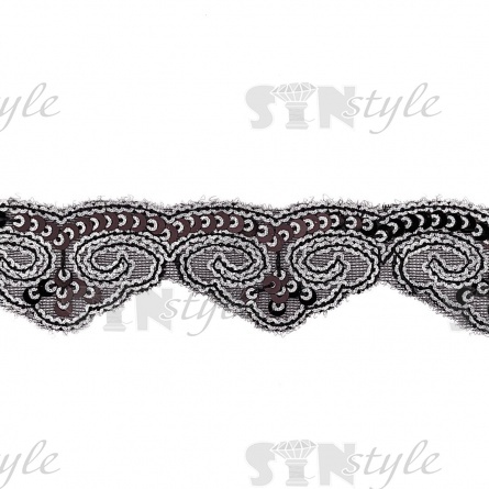 Декоративная тесьма на черной сетке, расшитая черными и серебряными пайетками, ширина 35 мм, намотка 20 ярдов  фото 1