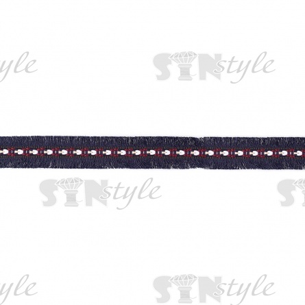 Декоративная тесьма букле с бахромой, цвет синий, ширина 25 мм, намотка 45 ярдов фото 2