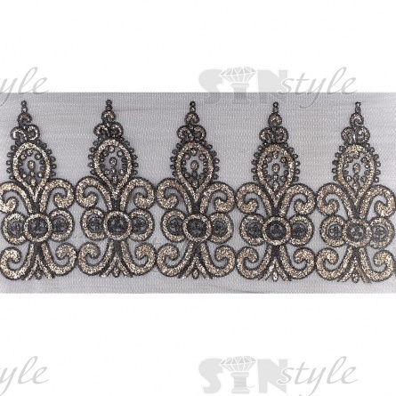 Кружево на черной сетке с золотым и черным глиттером, ширина 175 мм, намотка 15 ярдов фото 2