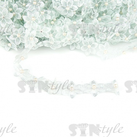 Цветочки из капроновой ленты, размер 30 мм, намотка 20 ярдов, цвет мятный (№ 14)  фото 1