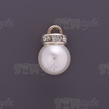 Подвеска-бусина, размер 10 мм, цвет никель+белая бусина и стразы фото 1
