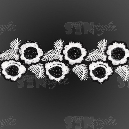 Кружево вязаное ажурное, цвет черный с белым, намотка 10 ярдов, ширина 60 мм фото 2