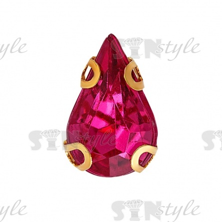 Стразы пришивные акриловые в цапах, форма капля, цвет золото+малиновый, размер 6х10мм, 200 шт/уп. фото 1