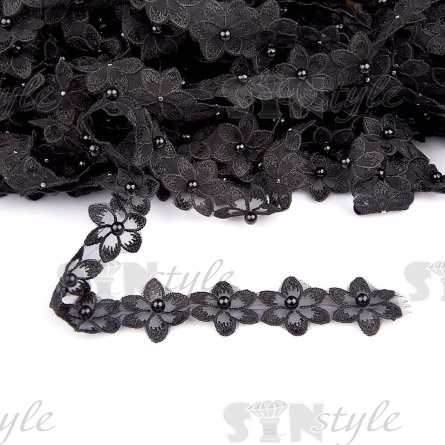 Цветочки из капроновой ленты, размер 30 мм, намотка 20 ярдов, цвет черный (#6)  фото 1