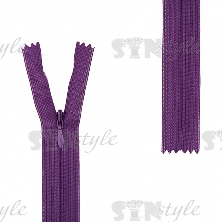Молния спираль, тип 3, потайная, неразъемная, основа капрон, длина 50 см, цвет 193 (фиолетовый), бегунок цвета основы фото 1