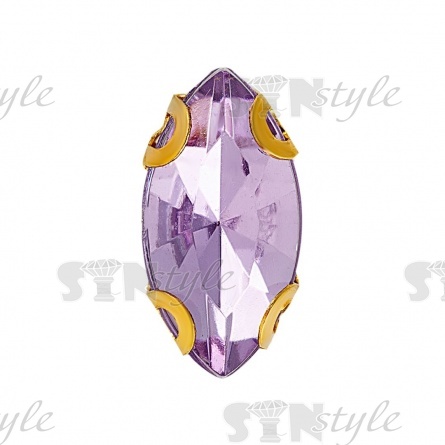 Стразы пришивные акриловые в цапах, форма лодочка, цвет золото+сиреневый, размер 5х10 мм, 200 шт/уп фото 1