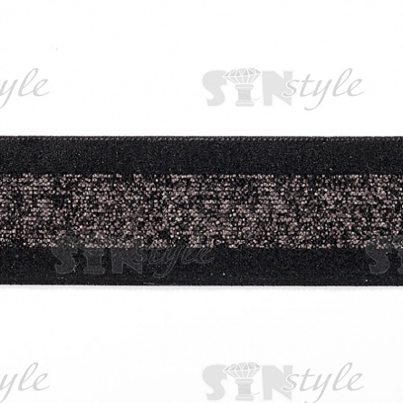 Лента бархатная с люрексом, ширина 25 мм, цвет черный, намотка 25 ярдов фото 1