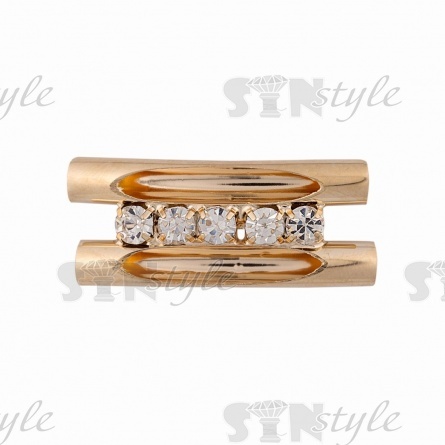 Пряжка декоративная металлическая со стразами, цвет золото+белые стразы, размер 33*13 мм фото 1