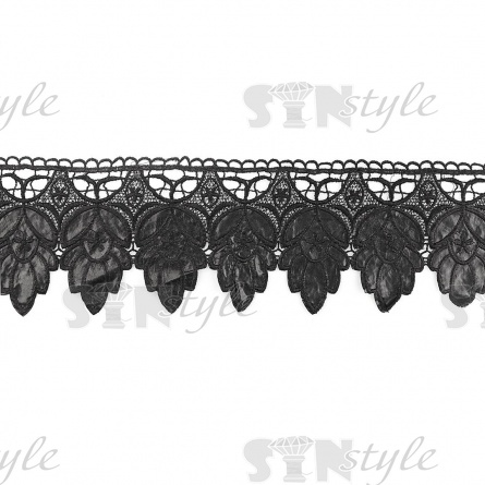 Кружево кожаное, красивая ажурная гирлянда из объемных листьев, ширина 145 мм, намотка 15 ярдов, цвет черный фото 1