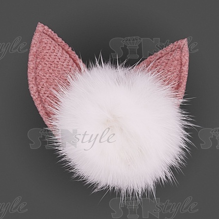 Аппликация 3D "Ушки" с мехом, цвет грязно-розовый, размер 30х35 мм фото 1