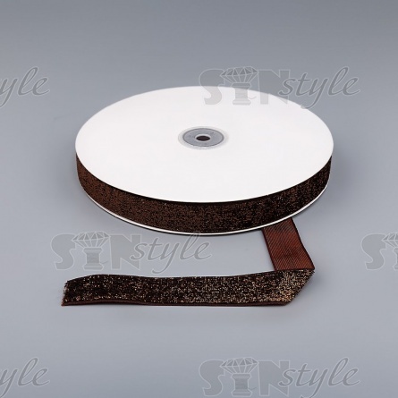 Декоративная тесьма бархатная с люрексом, цвет темно-коричневый, ширина 20 мм, намотка 25 ярдов фото 3