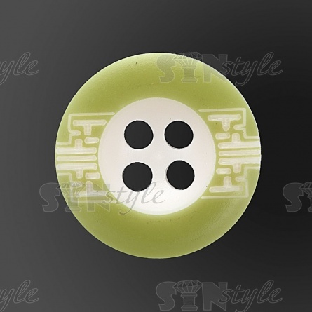 Пуговица пластиковая на четыре прокола, размер 24L, цвет белый с салатовым фото 2