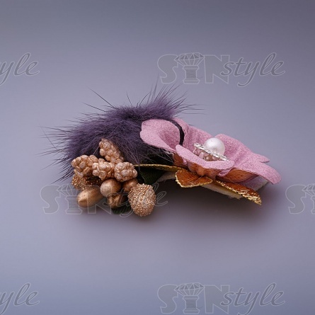 Цветочки декоративные с натуральным мехом, цвет пурпурный, размер 50 мм,  фото 2