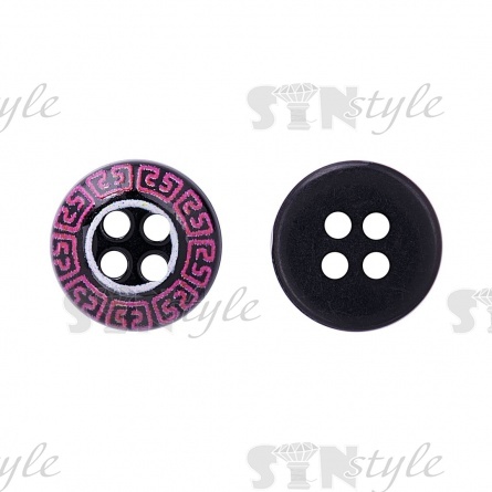 Пуговица пластиковая на четыре прокола, размер 18L, цвет черны/малиновый фото 1