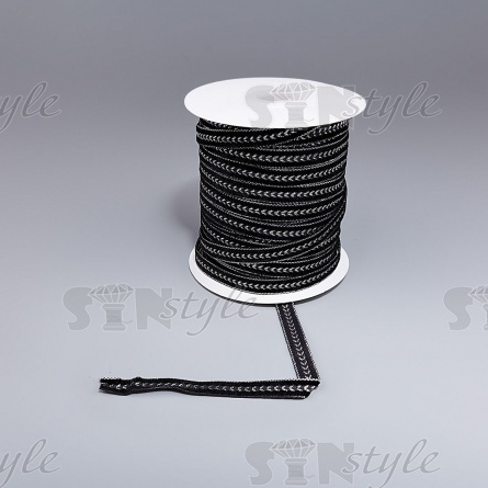 Лента бархатная с люрексом, ширина 10 мм, цвет черный+серебряный, намотка 50 ярдов фото 3