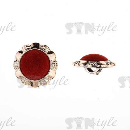 Пуговица пластиковая на ножке с бархатной шляпкой, размер 40L, цвет золотой+бордовый фото 1