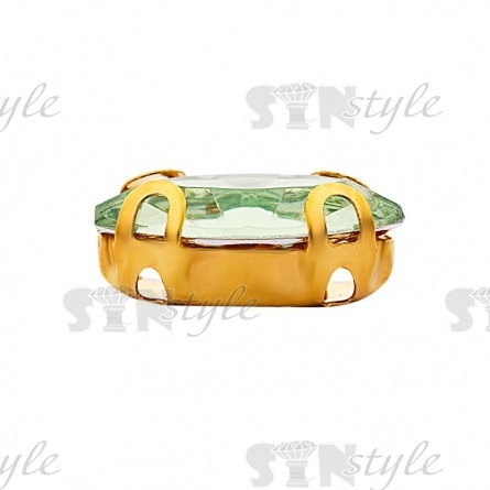 Стразы пришивные акриловые в цапах, форма лодочка, цвет золото+светло-зеленый, размер 5х10 мм, 200 шт/уп. фото 2