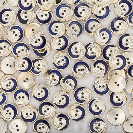 Пуговица пластиковая на два прокола, золотая с темно-синим, 28L фото 4