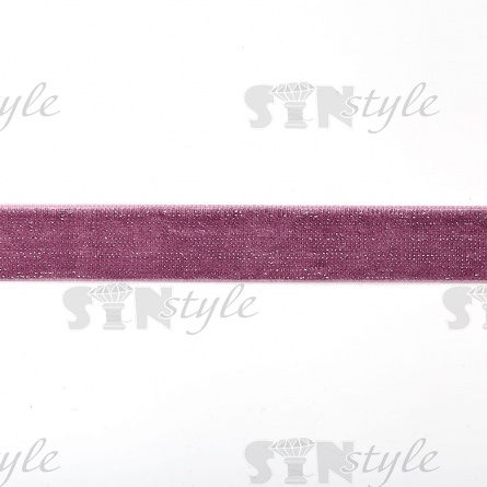 Лента бархатная с люрексом, ширина 15 мм, цвет С132 (сиреневый), намотка 20 ярдов фото 1