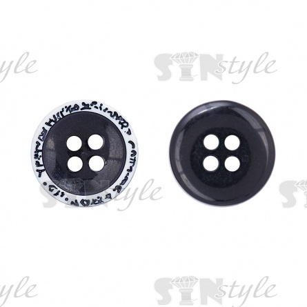 Пуговица пластиковая на четыре прокола, размер 24L, цвет черный/белый фото 1