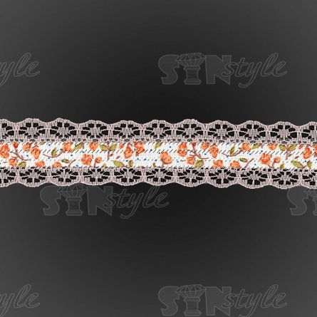 Декоративная лента на кружевной основе с цветочным принтом, цвет розовый, ширина 30 мм, намотка 20 ярдов фото 3