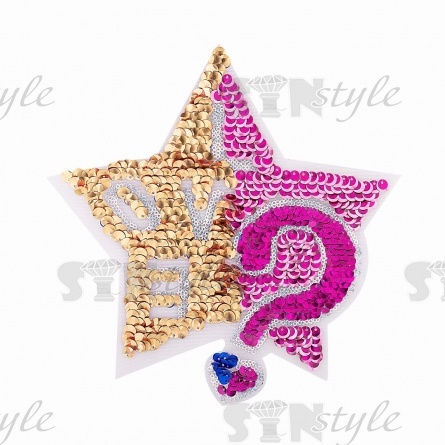 Аппликация на сетке из пайеток "Звезда", размер 210х225 мм, цвет розовый+золотой фото 3