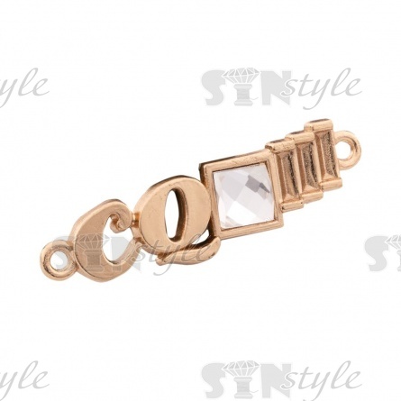 Декоративное украшение пришивное металлическое, цвет золото+белые стразы, размер 35х10 мм фото 2