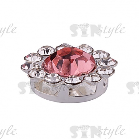 Стразы пришивные стеклянные в оправе, форма цветок, цвет серебро+розовый+белый, диаметр 12 мм фото 2