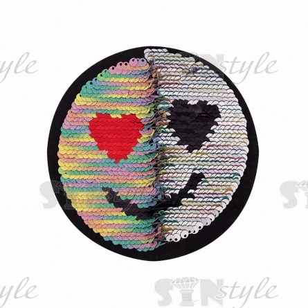 Термоаппликация-перевертыш из двухсторонних пайеток "Смайлик", размер 120 мм фото 3