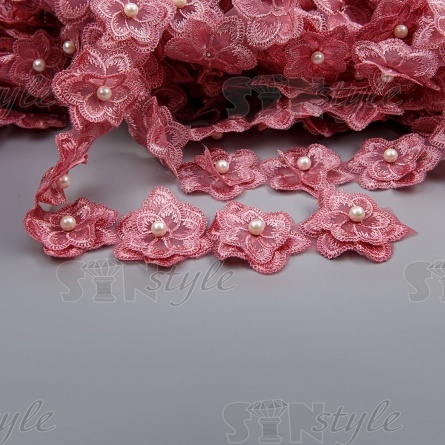 Цветочки из капроновой ленты, ширина 55 мм, намотка 20 ярдов, цвет грязно-розоый+белый, № 55 фото 1